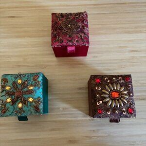 Pier 1 Imports Mini Jeweled Boxes (Blue/Green, Red, and Brown)